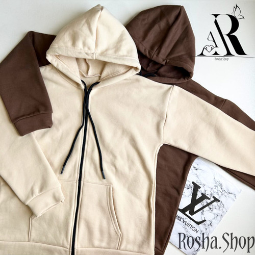 سوییشرت ساده کلاهدار کرکی🤎🍁